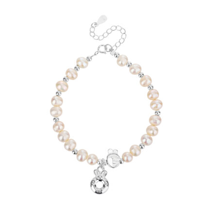 Bunny Garden 925 Sterling Silver Adjustable Bracelet with Baroque Pearls Women’s Fashion Style Gift for Her