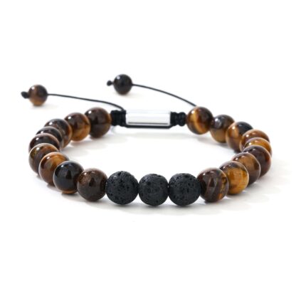 Natural Tigers Eye And Lava Rock Stone Bracelet Adjustable Spiritual Healing for Anxiety and Stress Gift for Men & Women
